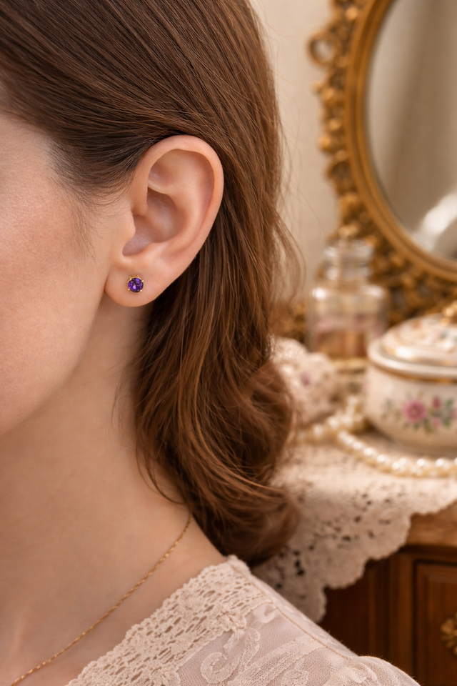 SE-23-14K Gold Amethyst Stud Earrings Solid Gold in Jewellery & Watches in Edmonton - Image 11