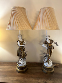 Lot de 2 lampes signées Auguste Moreau métal sculpture lamps