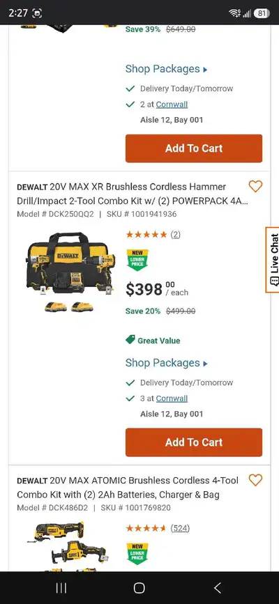 Dewalt 20v xr brushless battery and charger set , View more