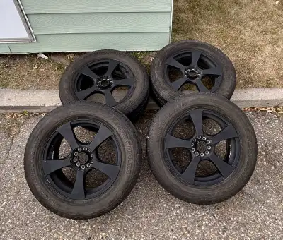 Matte Black Universal 18 inch Rims with 50% remaining tread on Summer Yokohama Tires. Freshly mounte...