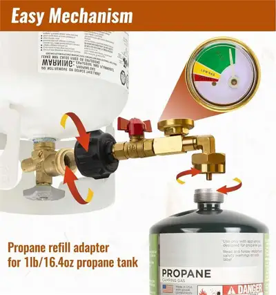 Propane QCC1 Refill Adapter Valve and Gauge Fill 1 Lb Bottle, View more