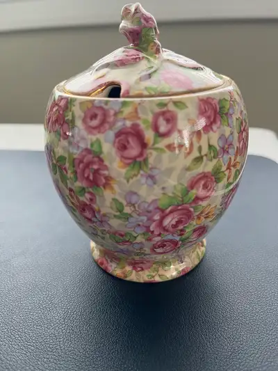 Vintage Royal Winton chintz jam jar with lid, View more