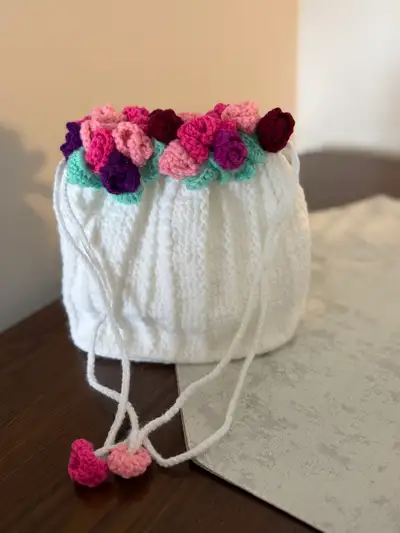     Handmade Crochet Flower Bucket Bag for Girls, View more