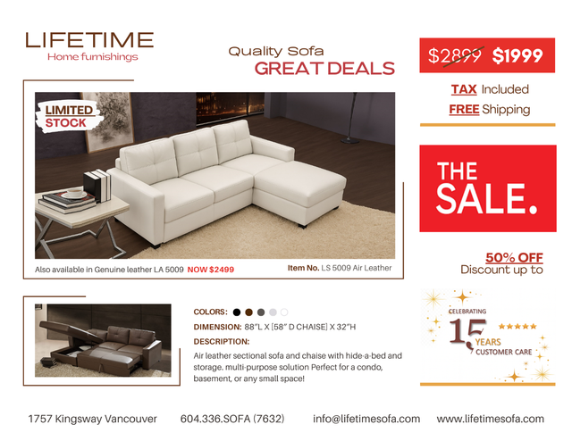 Genuine Top Grain leather sectional sofa &chaise with hide-a-bed in Couches & Futons in Vancouver - Image 8