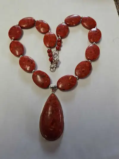 Sterling silver coral necklace, View more