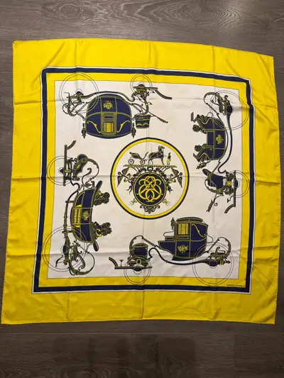 100% Authentic Hermes Scarf Silk Ex Libris Yellow Vintage Rear, View more