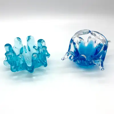 Vintage Chalet Art Glass Bonbonnierres also referred to as Chalet Whimsies. Bright Blue Basket and A...