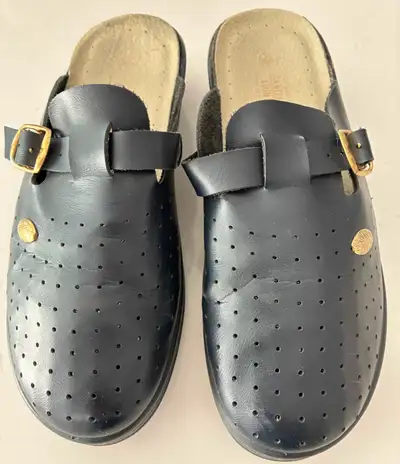 Women's sz 40 (US 9.5) Genuine leather open back slip on shoes, View more