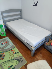 Wayfair painted grey wood frame and mattress - single sized $280