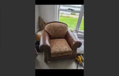 Very nice big brown couch + chair pick up and cash only