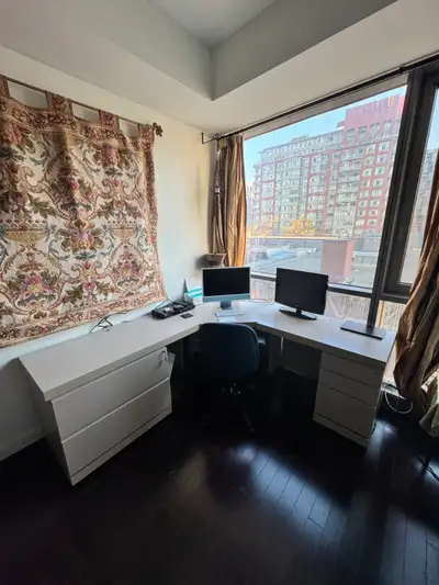 Large sectional office desk with built-in drawers, View more