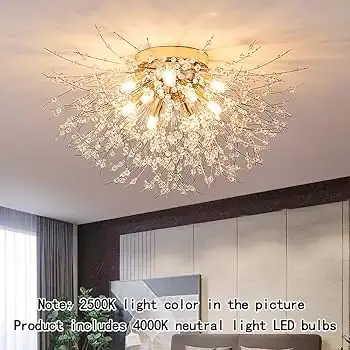 Chandeliers Crystal Flush Mount Ceiling Light Gold Modern Sputni, View more