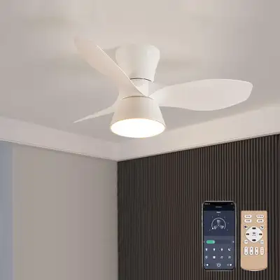 Small Ceiling Fan with Light - 31” Flush Mount - White, View more