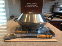 Copper bottom stainless steel wok set