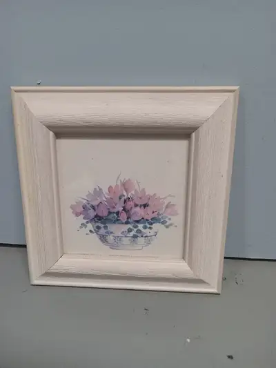 PICTURE OF FLOWERS IN POT IN PINKISH FRAME, View more