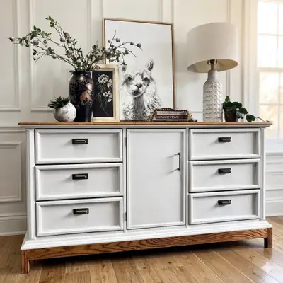 Refinished Bassett Sideboard/Dresser | Warm Oak + Cream Finish, View more