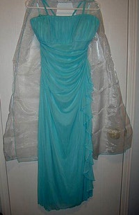 Dress/Gown-Shawl:waist 30-32 inches:LikeNEW/Corsage/Earrings