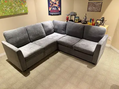 L-shaped sectional couch with storage and pull out ottoman, View more