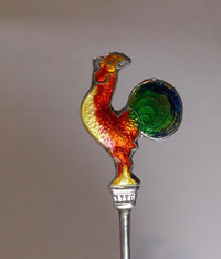 Sterling Silver and Enamel Rooster Cocktail Sticks c1951 