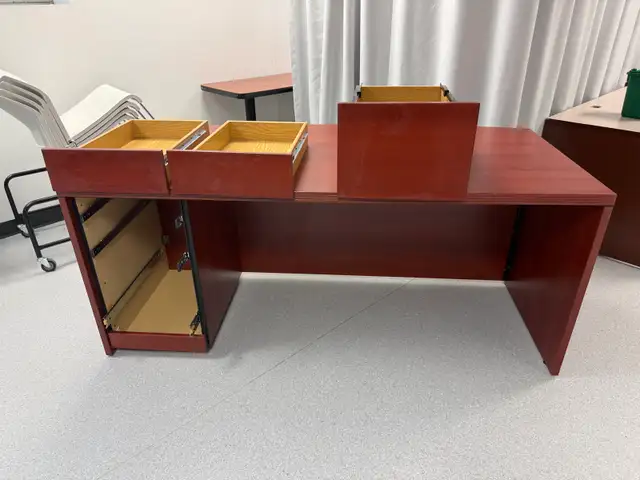 Cherry Wood Finish Desk with Drawers