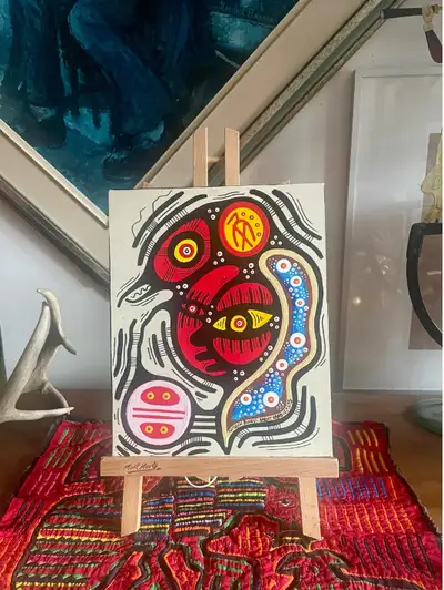 “Thunderbird Headdress”, Woodland Acrylic on Wood Panel, View more