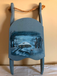 26 inch Decorative Wood Sled hand painted Winter Scene by Mary.