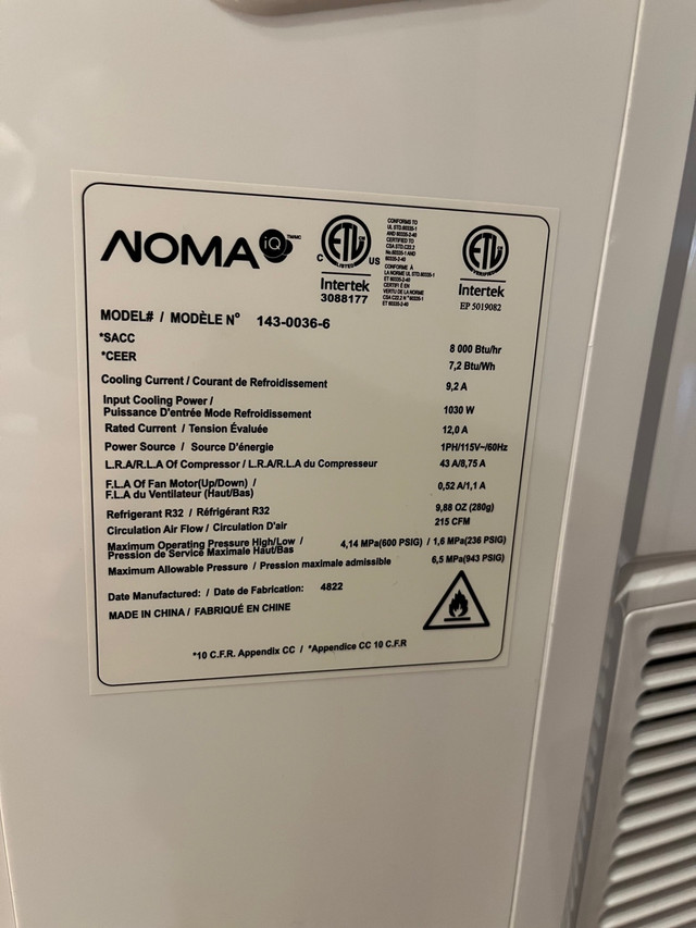 NOMA Air Conditioner  in Heaters, Humidifiers & Dehumidifiers in Downtown-West End - Image 2
