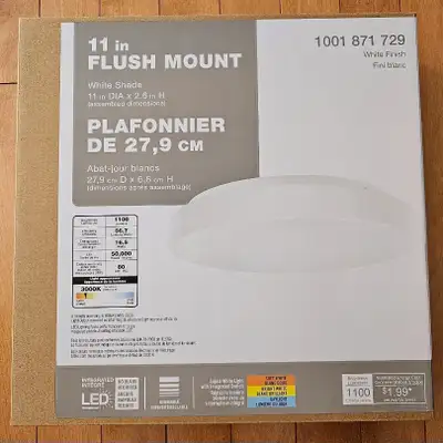 Light LED. 11 inch flush mount integrated LED technology light, white finish, 1100 lumens brightness...