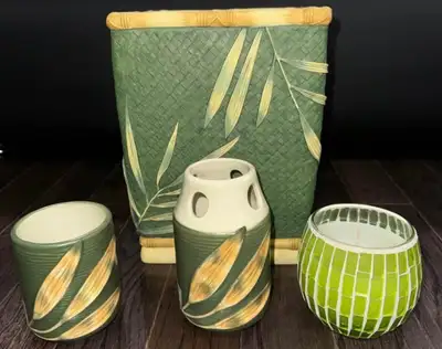 Clay Bathroom Set (Tooth Brush Holder,  Cup,  Bin, Candle), View more