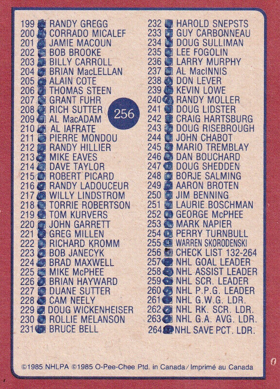1985-86 OPC CHECKLIST # 165 ET # 256 dans Art et objets de collection  à Ville de Québec - Image 4