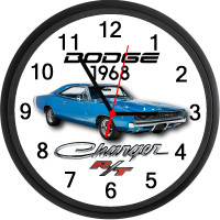 1968 Dodge Charger RT (Bright Blue) Custom Wall Clock - Mopar