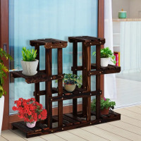 4-Tier Plant Stand, Wooden Carbonized Plant Shelf, Flower Pot Ho