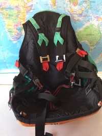 Paraglider  wing and seat harness.