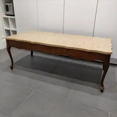 Vintage French Provincial Marble Wood Coffee Table, View more