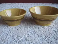 Vintage Stoneware Mixing Bowls--Yellow Ware/Brown Stripes