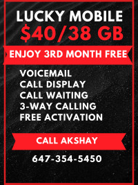 Lucky Mobile $45/38 GB Phone Plan - Unlimited Canada Calling