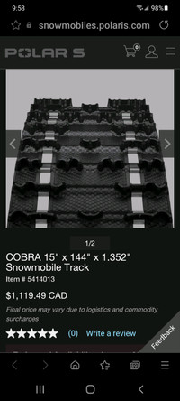 COBRA 15" x 144" x 1.352" Snowmobile Track Item # 5414013



