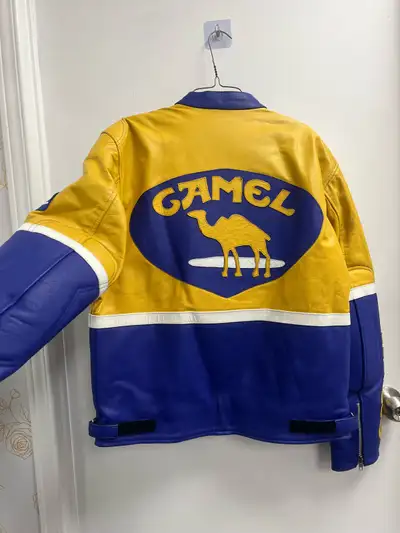 Camel yellow and blue leather jackets Motorcycle with safty gear, View more