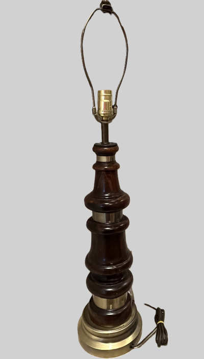Tall Wood with Brass Rings Table Lamp, View more