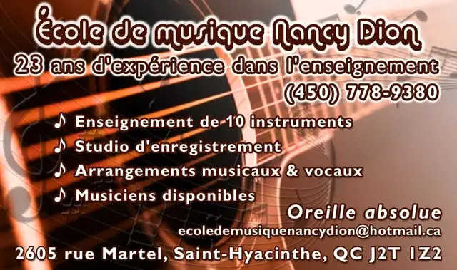 Studio d'Enreg / Ecole de Musique Nancy Dion dans Cours de musique  à Saint-Hyacinthe