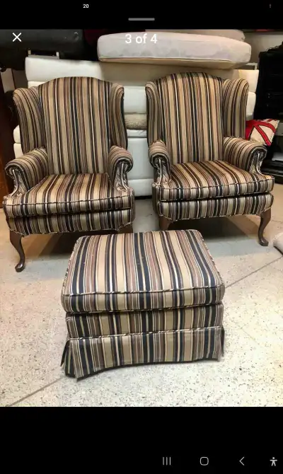 2 Queen Anne Chairs and Ottoman, View more