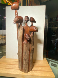 Beautiful Art African Family Red Tree of Life Wood Carving Sculp