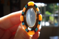 14k Yellow Gold Moonstone, Coral, Turquoise & Sugilite Ring