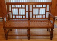 Antique Oak Wood and cane bench