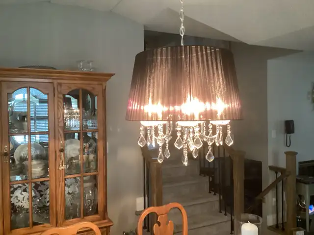 Drum Dtyle Silver and crystals with black shade chandelier in Indoor Lighting & Fans in Hamilton - Image 2