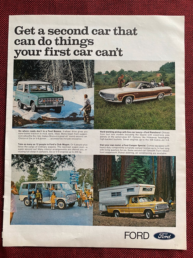 1970 Ford Bronco/Ranchero/Club Wagon/Camper Special Original Ad2 in Arts & Collectibles in North Bay
