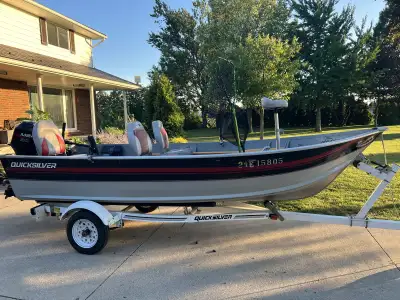 16 foot, Quicksilver fishing boat, with Quicksilver trailer. 30hp Mercury outboard. Garmin Fish find...