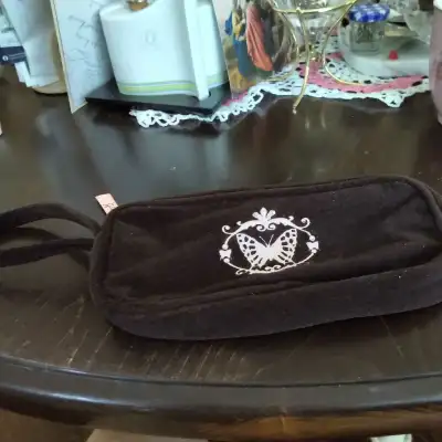 Spark velvet zippered engraved with handle bag 8.5 in by 4 in , View more