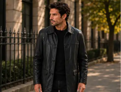 Men’s Classic Black Leather Coat 4XL, View more