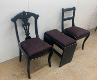 A set of 2 chairs/ 1 bench, same finish/upholstery, refurbished